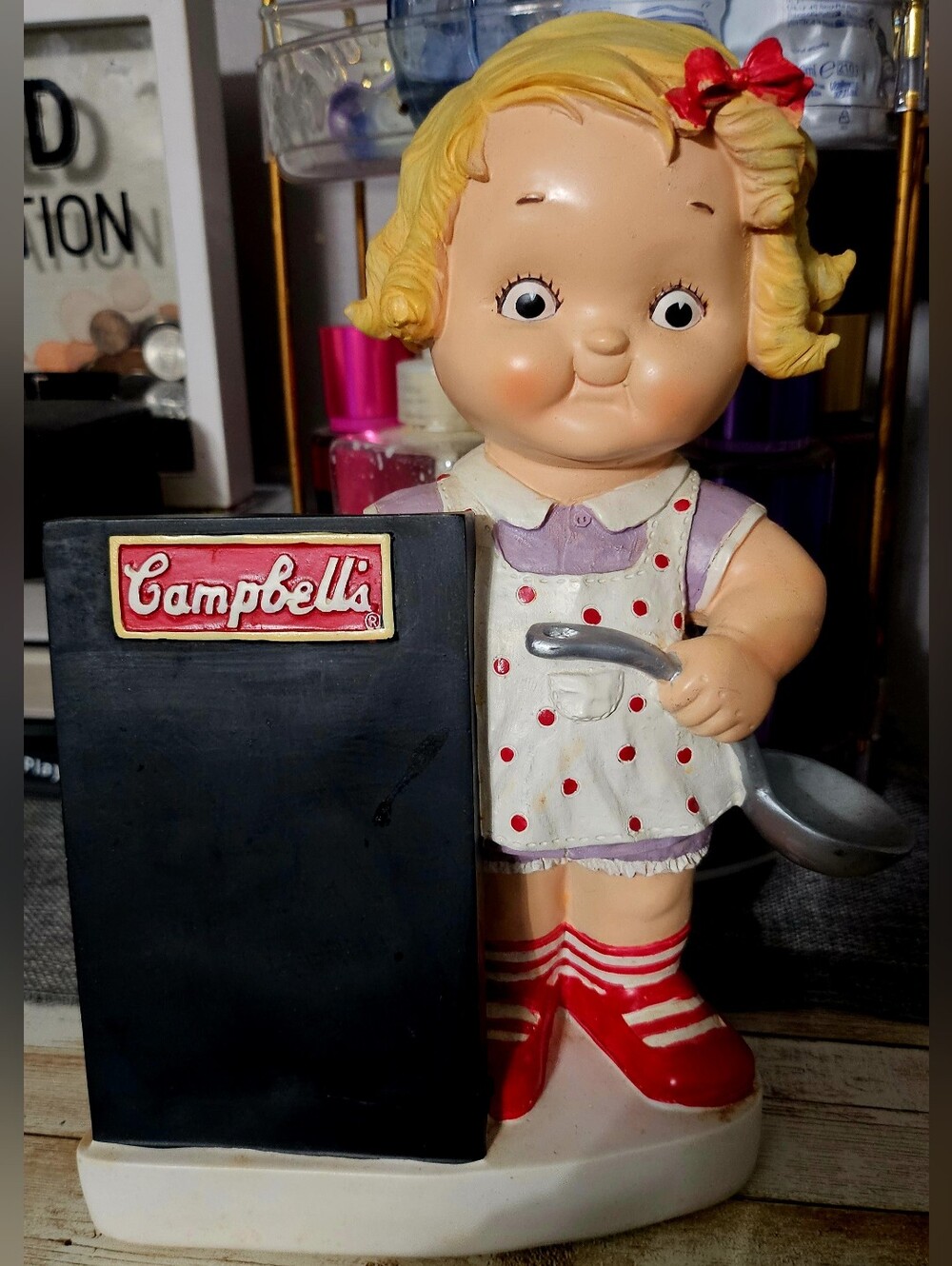 Vintage 2004 Campbells Soup Coin Bank Little Girl with Chalk Sign and Spoon